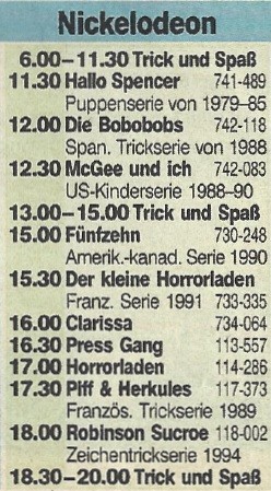 Programmschema von Oktober 1995