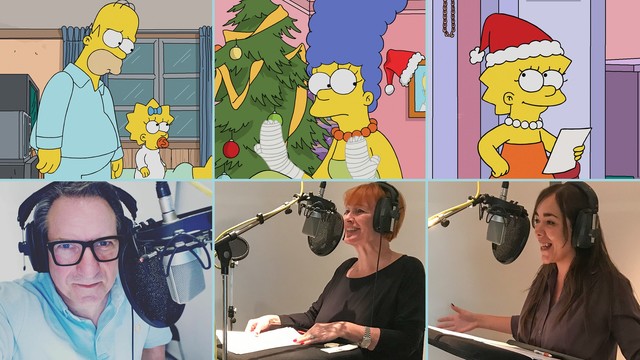 Robert Palfrader (Homer), Chris Lohner (Marge) und Yasmo (Lisa) im Synchronstudio