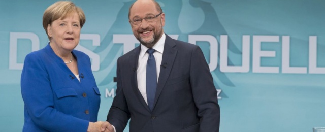 Bundeskanzlerin Angela Merkel und Herausforderer Martin Schulz